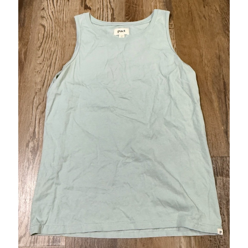 Pact Light Blue Organic Cotton Knit Crew Neck Sleeveless Tank Top Women's Small